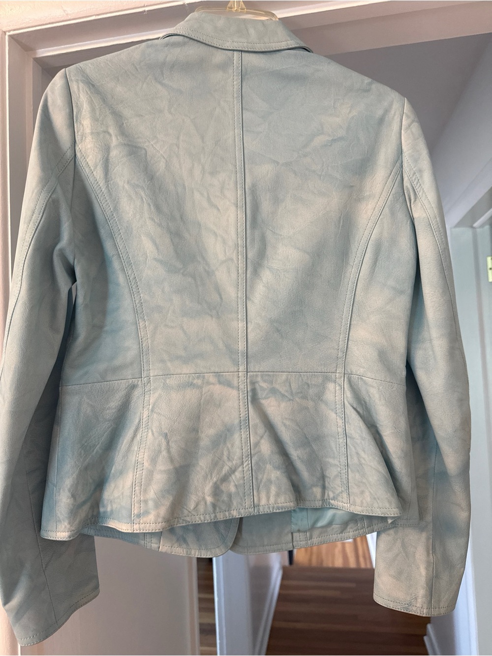 Worth Light Blue Leather Jacket with Tailored Seams